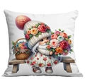 Detailed close-up of a decorative cushion cover with romantic rose gnome girl illustration - Gnome Girl with Roses (CDR19-18) / 45x45CM No Pillow Core