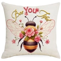 Macro detail of cotton linen pillowcase with bee and rose illustration with text - Bee You Tiful Style (DYM06-2)