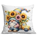Detail of high-definition sunflower gnome and vintage truck print on a square pillowcase - 45x45cm / Gnome Truck Rural Style (CDR21-15)