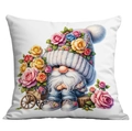 Garden gnome throw pillow cover with floral rose patterns for sofa home decor - Gnome with Flower Cart (CDR19-9) / 45x45CM No Pillow Core