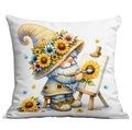 Spring Gnome with sunflowers square pillow cover for home and sofa decorative use - 45x45cm / Gnome Painting Sketch Style (CDR21-10)