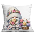 Spring gnome pillow case with floral garden wreath and roses on white cushion cover - Female Gnome with Bouquet (CDR19-13) / 45x45CM No Pillow Core