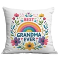 White floral pillow cover with BEST GRANDMA EVER embroidery print and rainbow - Best Grandma Ever Rainbow Style (CDR05-5)