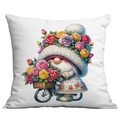 Spring garden gnome and roses pillowcase for living room sofa home decor - Cartoon Gnome on Bike (CDR19-16) / 45x45CM No Pillow Core