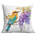 Detail of floral bird print throw pillow cover with vibrant watercolor wisteria pattern - Watercolor Bird and Wisteria (CDR22-10) / 45x45cm