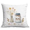 White floral throw pillow cover with daisy vase print and Mi Mi embroidery detail - Mi Mi Daisy Vase Style (CDR05-9)