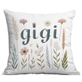 White floral pillow cover with wildflower print and gigi text embroidery for Mothers Day - Gigi Herbal Floral Style (CDR05-10)