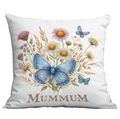 Square white pillowcase with floral butterfly print and MUMMUM text for Mother's Day - MumMum Butterfly Floral Style (CDR05-11)