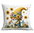 Spring sunflower gnome throw pillow cover with floral hat and brush painting design - 45x45cm / Gnome Gardening Sketch Style (CDR21-7)
