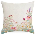 Vierkante kussensloop met bloemenprint, roze bloemen en lavendel op beige stof - Off-white Pastoraal Bloemen (ymdd01-2) / Dubbelzijdige Druk Zonder Kern