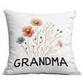 White floral pillow cover with Grandma embroidery and colorful wildflower bouquet - Grandma Wildflower Bouquet Embroidery Style (CDR05-14)