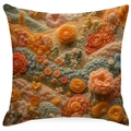 Boheemse kussenhoes met bloemig borduurwerk in oranje, groene en beige tinten - Bohemian 3D Bloemen (ymdd01-3) / Dubbelzijdige Druk Zonder Kern