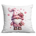 Square Valentine pillow cover with pink gnome wearing heart hat on white fabric - Pink Gnome with Satchel (CDR10-6) / 45*45cm Short Plush Single Sided Without Core