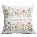 White square cushion cover with grandma floral print and heart accents on fabric - Grandma Heart Floral Painted Style (CDR05-18)