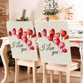 Set of 2 linen chair covers with red heart balloons and I Love You text for Valentine decoration - 49*58cm / Heart Balloons (DRD272-4)