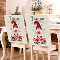 Linen chair covers with red gnome print and I love you gnome matter what quote - 49*58cm / Love Gnome (DRD272-5)
