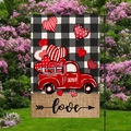 Valentine's Day Garden Flag with Red Love Truck on Buffalo Plaid Linen for Yard Decor - Red Truck Heart Style (HYQ73-1)