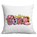 Pink Western Southern Girl cowgirl hat and boots print white square pillowcase - 45x45cm Single Sided Printing / Southern Girl Cowboy Theme Illustration (CDR12-5)