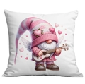Pink heart cupid gnome pillowcase with guitar illustration on white cushion cover - Gnome Playing Guitar with Hearts (CDR10-11) / 45*45cm Short Plush Single Sided Without Core