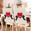 Linen Valentine chair cover set with red heart, Cupid silhouette, and Be my Valentine text - 49*58cm / Cupid's Kiss (DRD272-2)