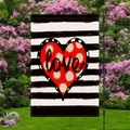 Outdoor Valentine Garden Flag with red heart and love text on striped linen fabric - Red Heart Horizontal Stripe Style (HYQ73-3)