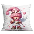Pink heart cupid gnome angel print on a white decorative valentine throw pillow cover - Gnome Angel with Paintbrush (CDR10-12) / 45*45cm Short Plush Single Sided Without Core