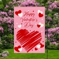 Pink Happy Valentine's Day double-sided garden flag with hearts and metal stand - Pink Hand-drawn Heart Style (HYQ73-4)