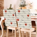 Linen dining chair cover featuring red hearts and black love text for home decoration - 49*58cm / Handwritten LOVE and Heart (DRD272-3)