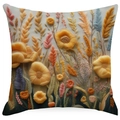 Square floral cushion cover with 3D yellow flowers and grain ears embroidery style - Exquisite Pastoral Embroidery Look (ymdd01-16) / Double Sided Print Without Core