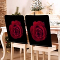 Stretch fabric chair back covers in black featuring realistic red rose floral prints - 49*58cm / Red Rose on Black (DRD272-8)