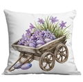 Federa cuscino Pasqua con carrello acquerello e fiori viola su sfondo bianco - Carretto dei Fiori Retrò (CDR24-27)