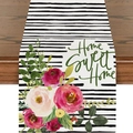 Floral table runner with black and white stripes and Home Sweet Home text for dining decor - 33*183cm / Home Sweet Home Striped Rose (ZQT02-6)
