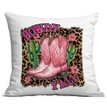 Pink western cowboy boot throw pillow cover with Howdy Y'all text and leopard print - 45x45cm Single Sided Printing / HOWDY Y'ALL Cowboy Boots Cactus Illustration (CDR12-12)