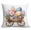 Fodera per cuscino decorativo pasquale con uova ad acquerello in un carro di legno - Carretto Festivo Primaverile (CDR24-28)