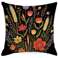 Square pillowcase with colorful floral embroidery print on a sleek black background - Black Sun Daisy Look (ymdd01-18) / Double Sided Print Without Core