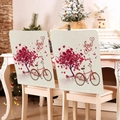 Set of 2 beige linen chair covers with red heart tree and vintage bicycle design - 49*58cm / Bicycle Heart Tree (DRD272-12)