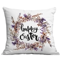 Fodera per cuscino quadrata bianca con ghirlanda di lavanda e scritta Happy Easter di Pasqua - Ghirlanda Pasquale Viola (CDR24-30)