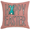 Vierkante roze canvas kussensloop met Happy Easter tekst en blauw konijn silhouet - 45*45cm (Zonder kussenvulling) / Vrolijk Pasen Konijnen Silhouet (DYM13-2)