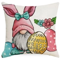 Pasen kussenhoes met kabouter, konijnenoren en decoratief ei op linnen getextureerde stof - 45*45cm (Zonder kussenvulling) / Roze Konijnenoren Hoed Kabouter (DYM13-4)