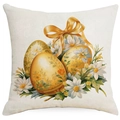 Easter decorative pillow case with golden eggs, white daisies and a yellow ribbon - Three Golden Easter Eggs (DYM09-4)