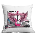 Pink western electric guitar cushion cover with Nashville music city graphic print - 45x45cm Single Sided Printing / Take Me To Nashville Guitar Illustration (CDR12-17)