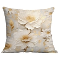 Square cushion cover with 3D oil painting floral pattern in white and champagne gold - White Rice Gold Luxury Art Floral (CDR01-9) / Short Plush Single Side Without Core