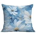 Square cushion cover featuring artistic 3D oil painting white flowers on blue background - Azure Oil Painting Texture White Flower (CDR01-10) / Short Plush Single Side Without Core