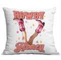 White square pillow cover with pink western cowboy boots and HOWDY Honey print - 45x45cm Single Sided Printing / HOWDY Honey Cowboy Boots and Legs Illustration (CDR12-20)