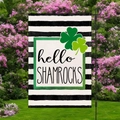 St. Patrick's Day garden flag with hello shamrocks print on black and white stripes - Black and White Stripes Shamrock Welcome Style (HYQ73-2)
