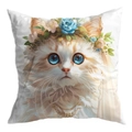 Decorative white pillowcase with a dreamy cat illustration wearing flowers and veil - Lace Jewelry Necklace Cat Style (CDR30-14) / 45x45 Single Sided Without Insert