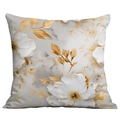 3D oil painting flower pillow case with elegant white blooms and golden leaves art - Light Gray Beige Artistic Gradient Flower (CDR01-13) / Short Plush Single Side Without Core