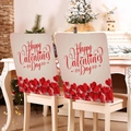 Linen texture Valentine's Day chair cover with red hearts and Happy Valentine's Day text - 49*58cm / Dense Hearts and Blessing (DRD272-21)