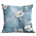 3D oil painting style square pillowcase with white floral print on blue background - Blue Oil Painting Gradient Artistic (CDR01-14) / Short Plush Single Side Without Core