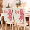 Linen style chair back cover with red love couple silhouette and artistic Love text - 49*58cm / Kissing Couple (DRD272-24)